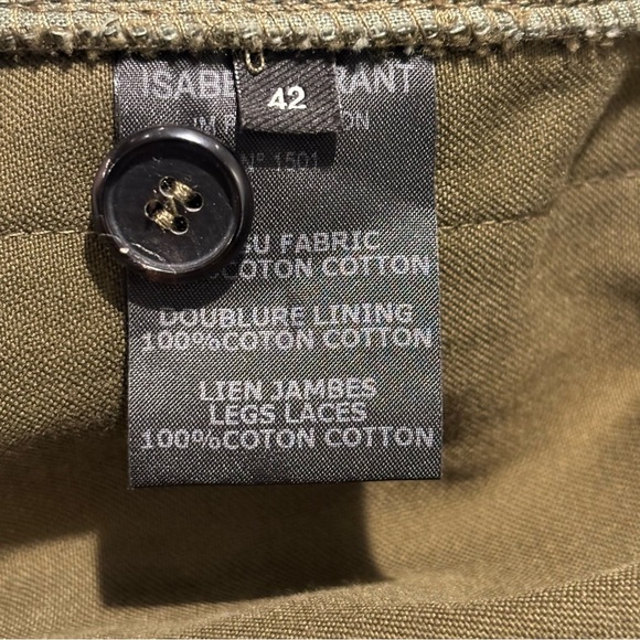 ISABEL MARANT Sz 42 Jessie Pants 100% Cotton Cropped Lace At Hem Olive Green - Picture 13 of 14